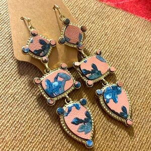Earrings, pink with a touch of blue floral. Reminds me of antique earrings.
